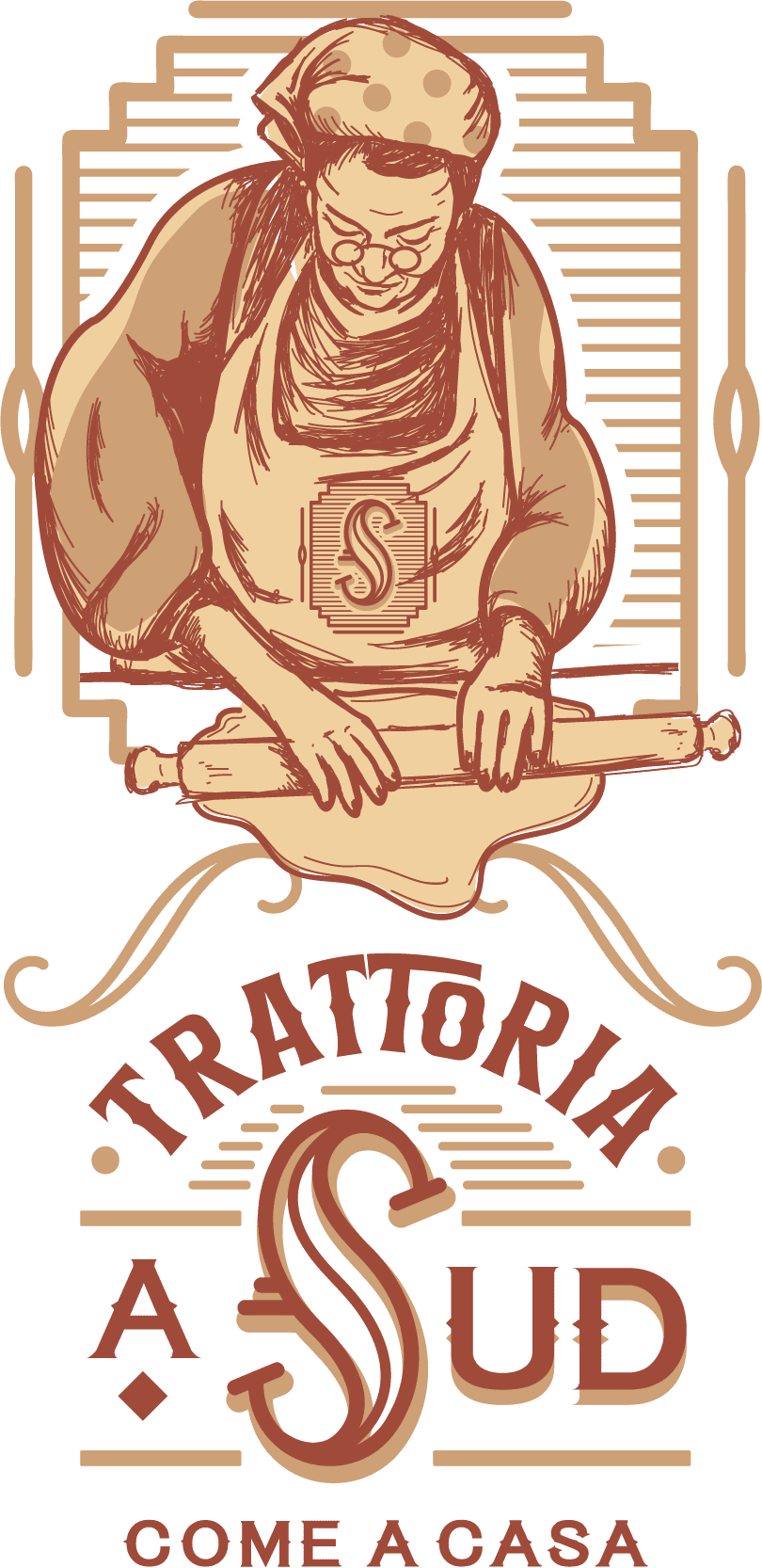 La nonna che stende la sfoglia, dal logo di Trattoria aSud
